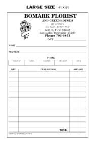Florist Large Size Duplicate Sales Slips Not Numbered