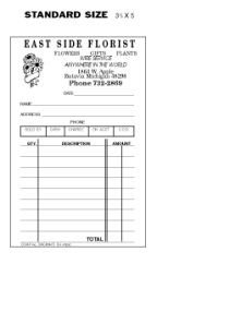 Florist Std. Size Duplicate Sales Slips Not Numbered