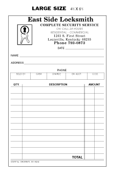 Locksmith Large Size Triplicate Sales Slips With Numbers