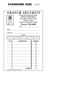 Locksmith Std. Size Duplicate Sales Slips with Numbers